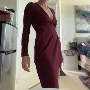 Mini dress Lulus XS burgundy long sleeve asymmetrical fitted